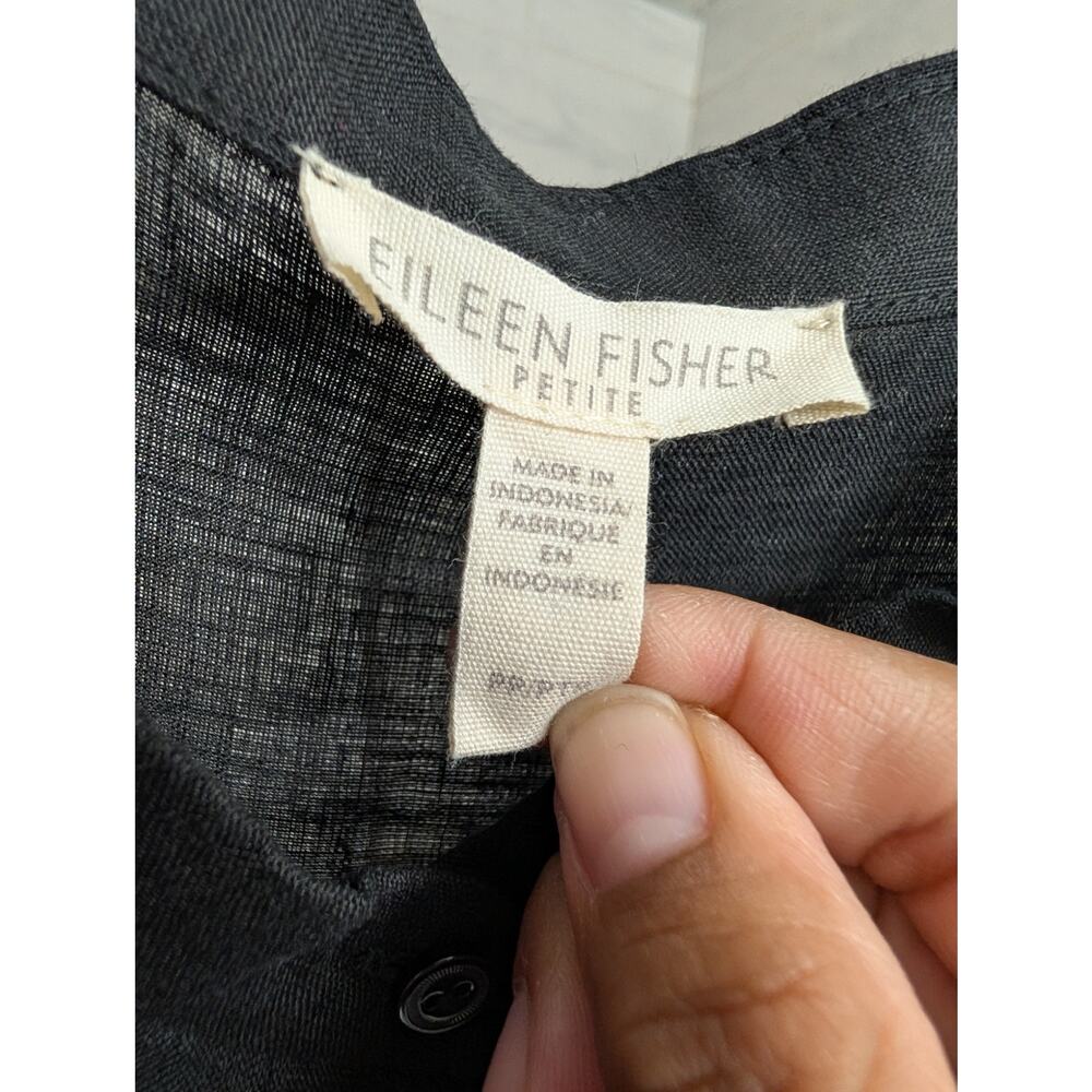 Eileen Fisher Organic Handkerchief Linen Band Collar Short-Sleeve Shirt Petite - Picture 8 of 10